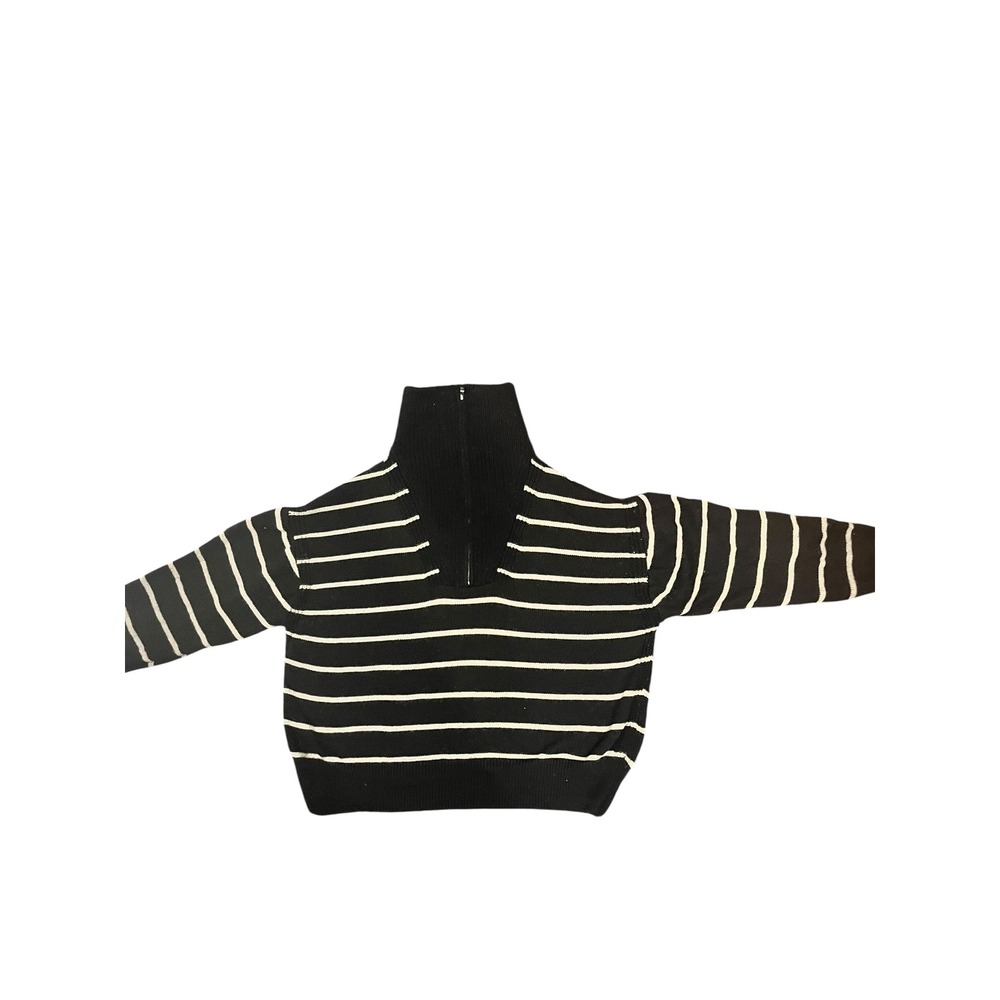 La Ligne New York 100% Merino Wool Striped Half Zip Turtleneck Sweater Black XS